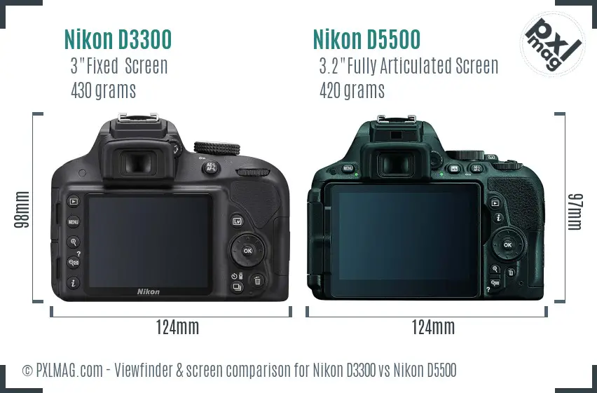 Nikon D3300 vs Nikon D5500 Screen and Viewfinder comparison