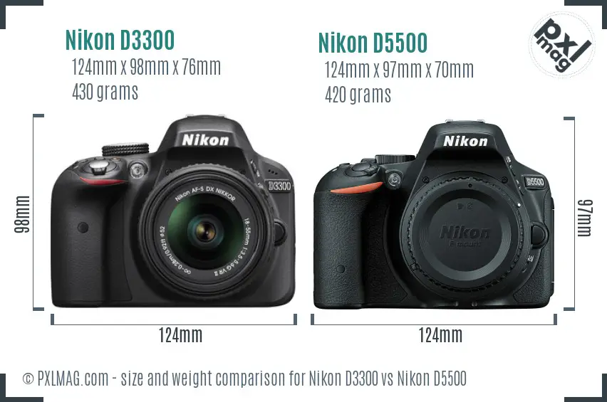 Nikon D3300 vs Nikon D5500 size comparison