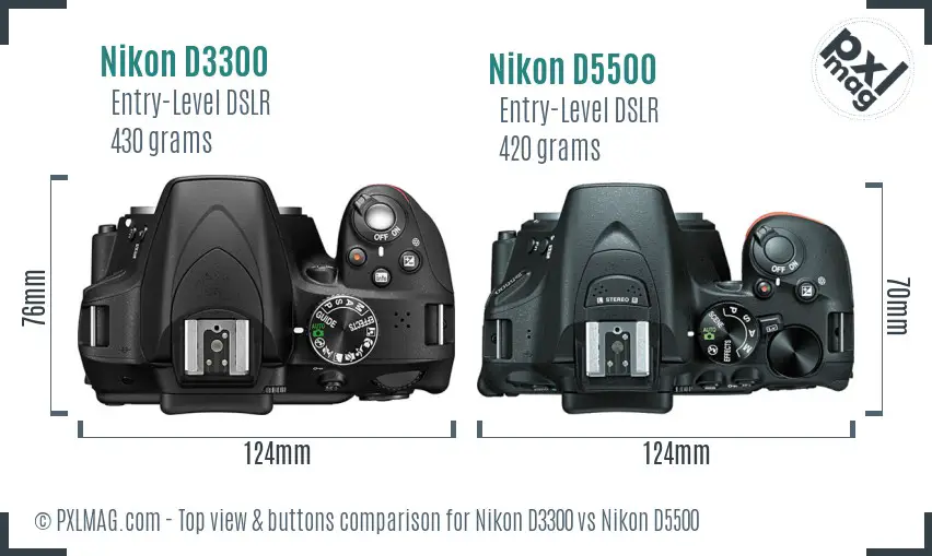 Nikon D3300 vs Nikon D5500 top view buttons comparison