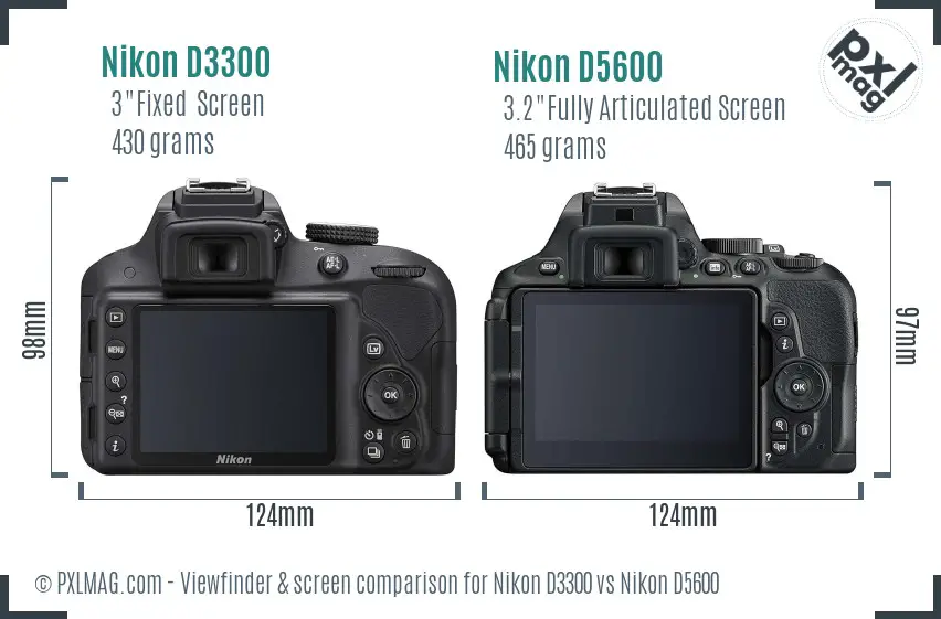 Nikon D3300 vs Nikon D5600 Screen and Viewfinder comparison