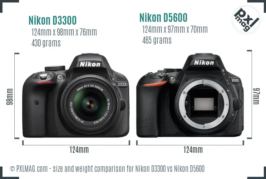 Nikon D3300 vs Nikon D5600 size comparison