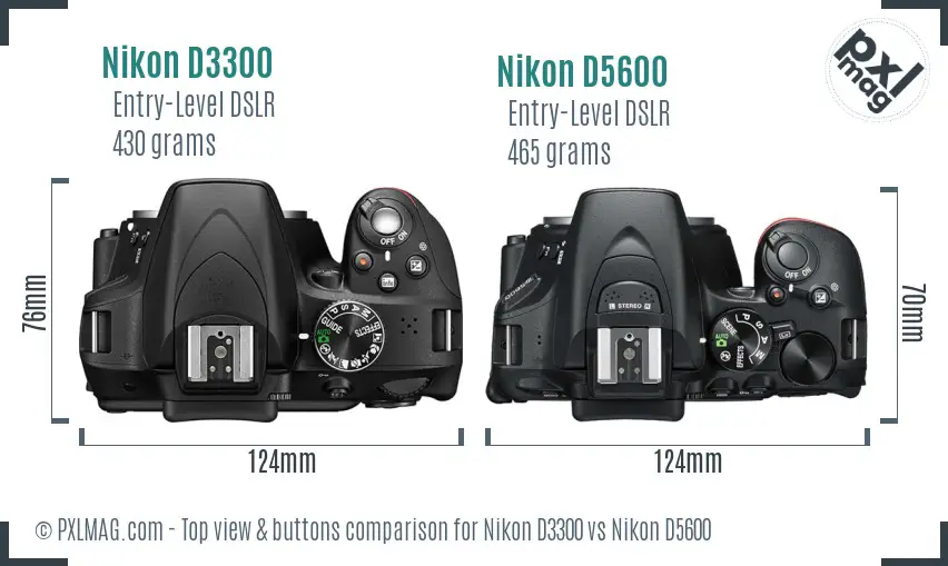 Nikon D3300 vs Nikon D5600 top view buttons comparison