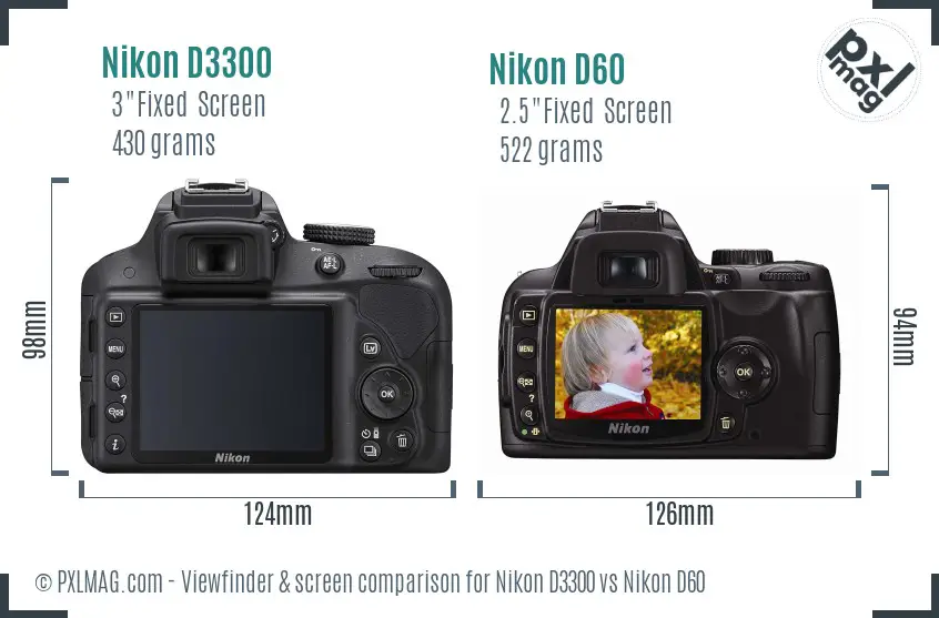 Nikon D3300 vs Nikon D60 Screen and Viewfinder comparison