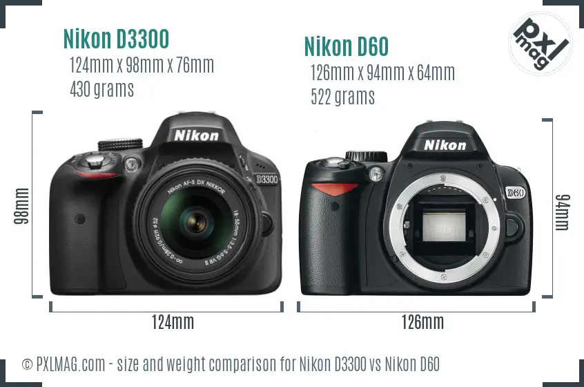 Nikon D3300 vs Nikon D60 size comparison