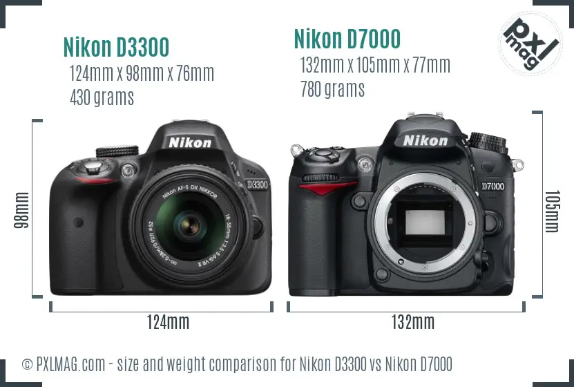 Nikon D3300 vs Nikon D7000 size comparison