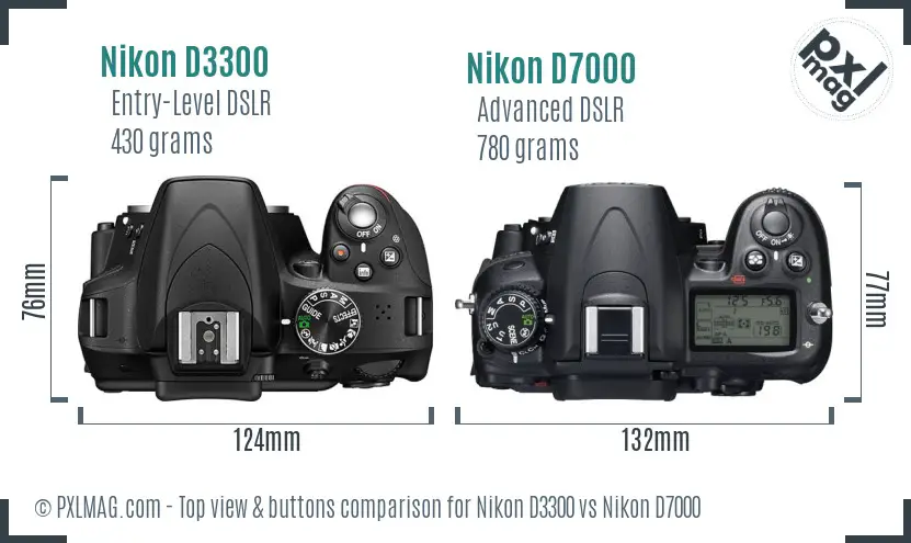 Nikon D3300 vs Nikon D7000 top view buttons comparison