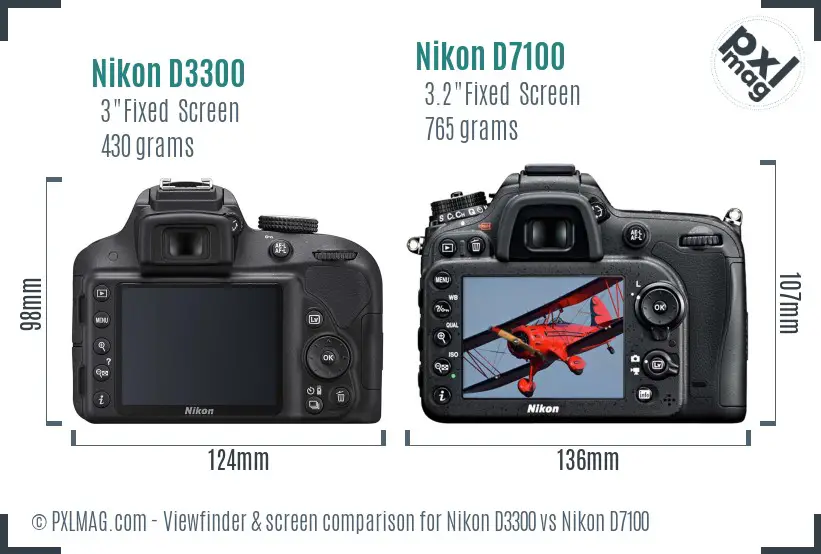 Nikon D3300 vs Nikon D7100 Screen and Viewfinder comparison