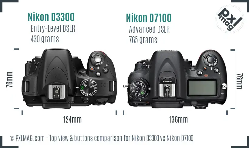 Nikon D3300 vs Nikon D7100 top view buttons comparison