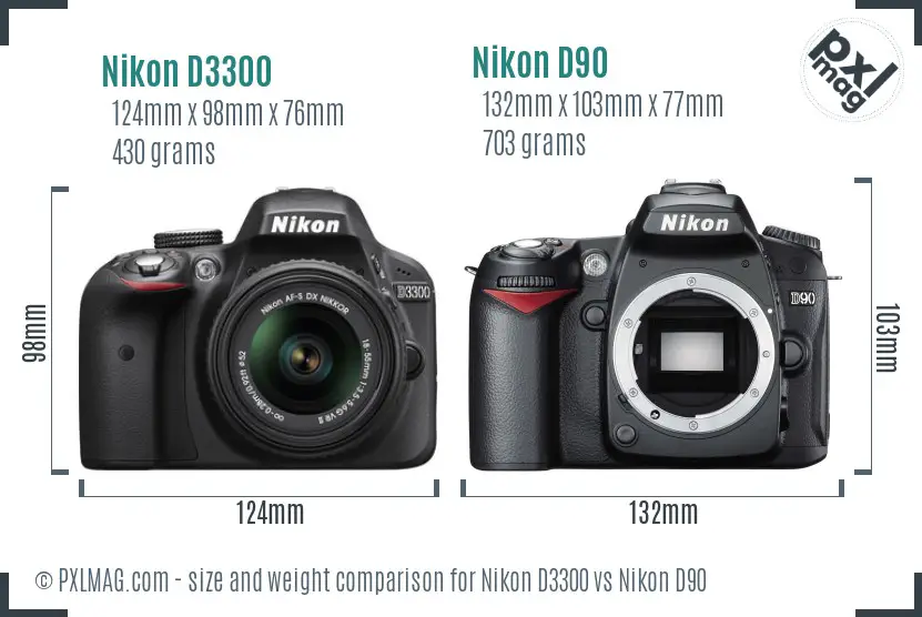 Nikon D3300 vs Nikon D90 size comparison