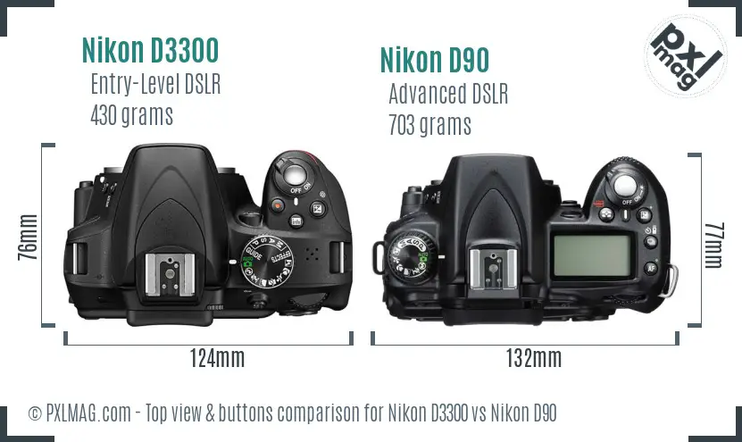 Nikon D3300 vs Nikon D90 top view buttons comparison