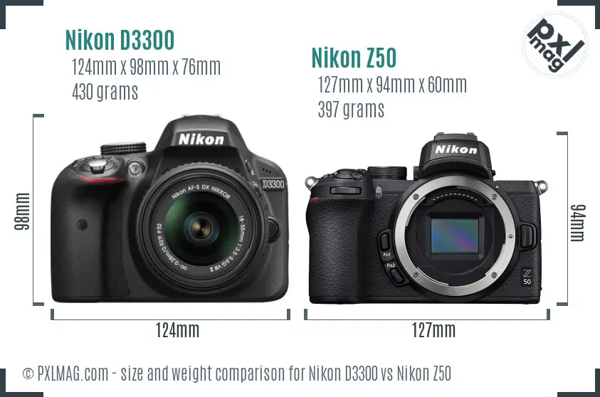 Nikon D3300 vs Nikon Z50 size comparison Nikon D3300 vs Nikon Z50 size comparison