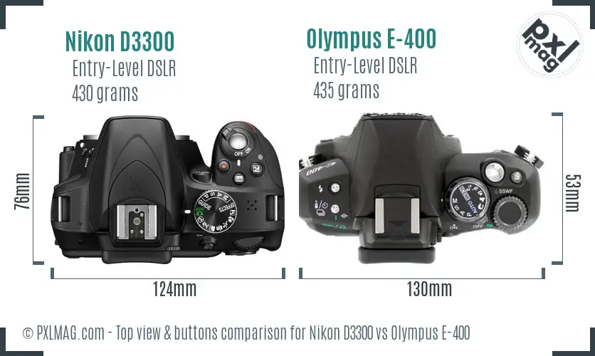 Nikon D3300 vs Olympus E-400 top view buttons comparison