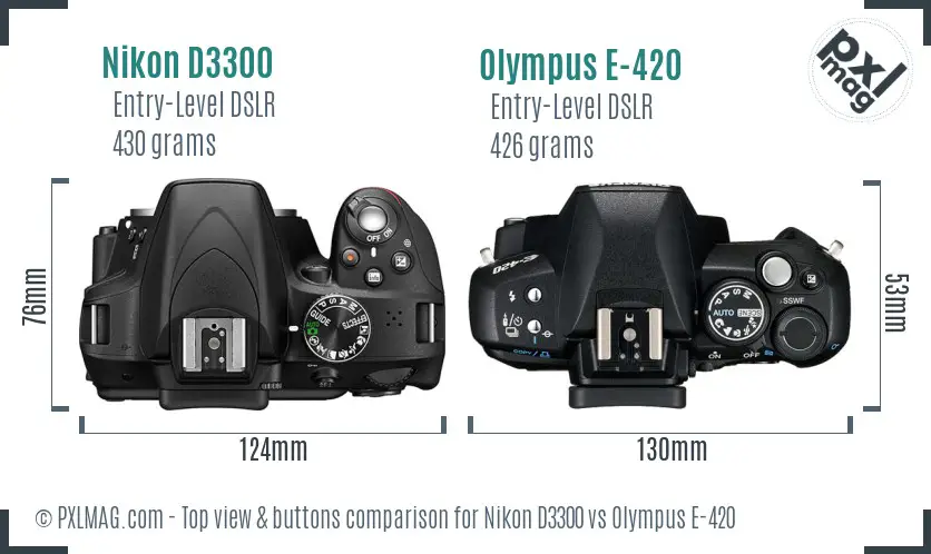 Nikon D3300 vs Olympus E-420 top view buttons comparison