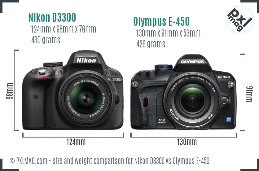 Nikon D3300 vs Olympus E-450 size comparison