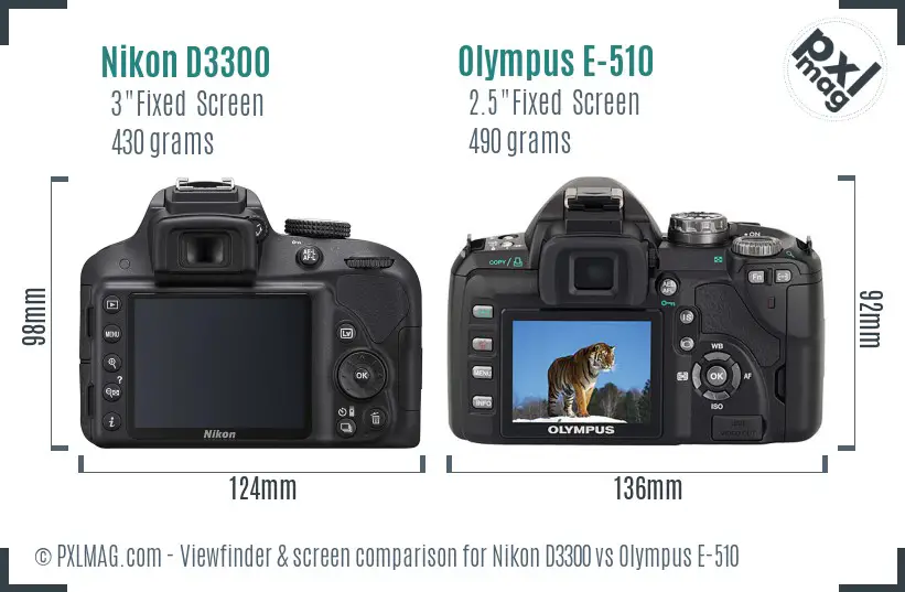 Nikon D3300 vs Olympus E-510 Screen and Viewfinder comparison