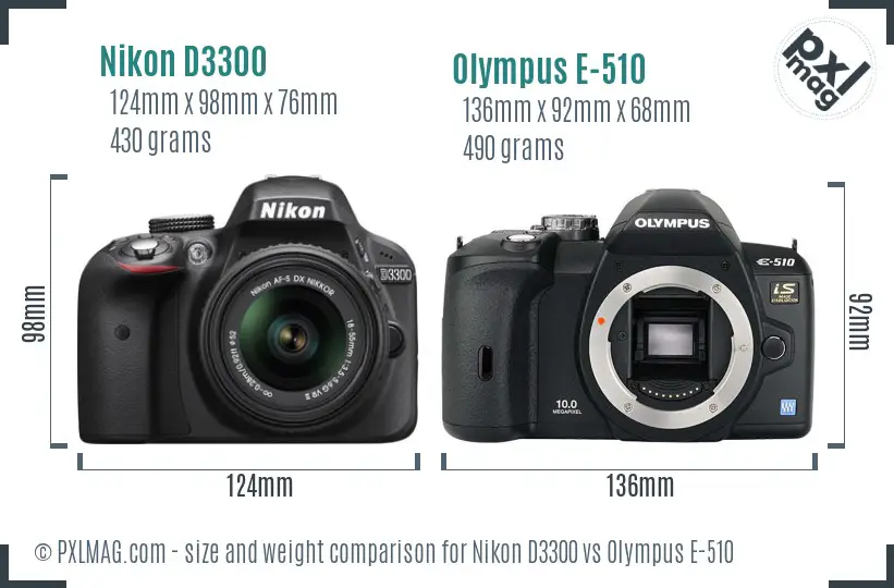 Nikon D3300 vs Olympus E-510 size comparison