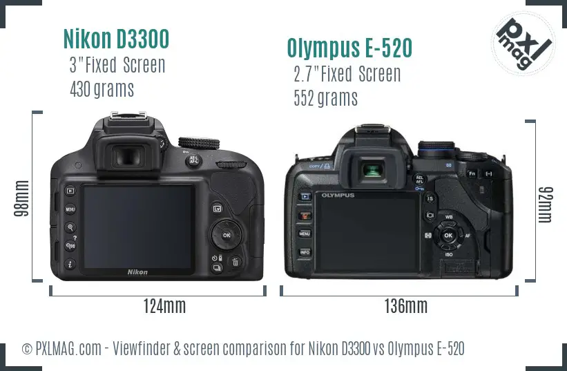 Nikon D3300 vs Olympus E-520 Screen and Viewfinder comparison