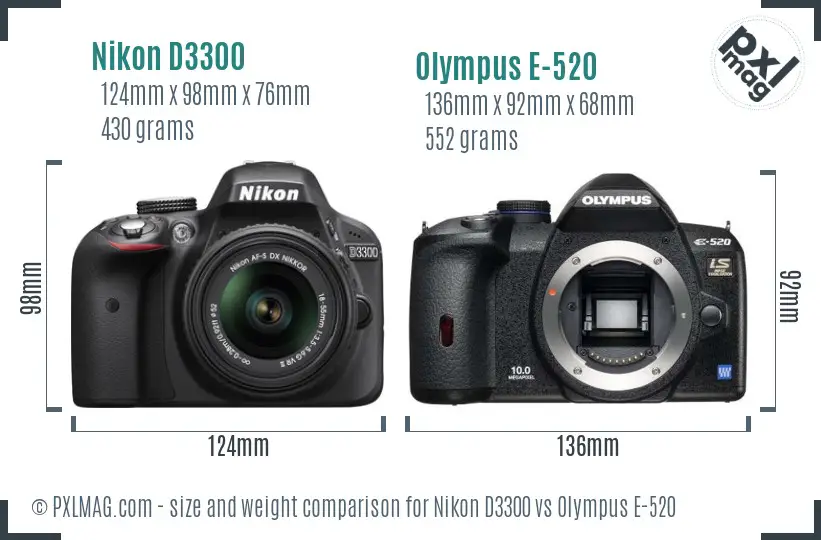 Nikon D3300 vs Olympus E-520 size comparison