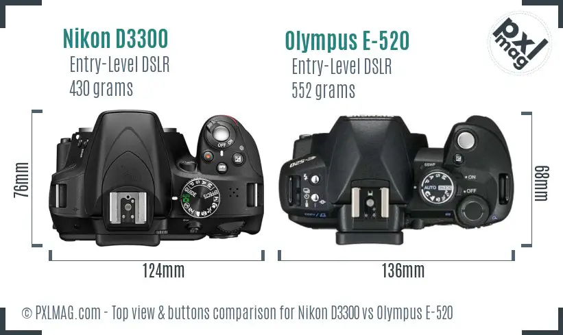 Nikon D3300 vs Olympus E-520 top view buttons comparison