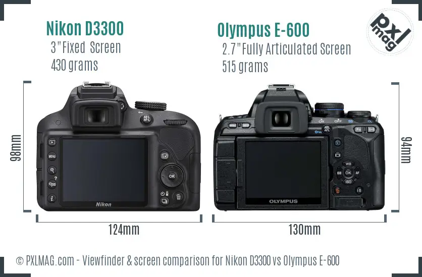 Nikon D3300 vs Olympus E-600 Screen and Viewfinder comparison