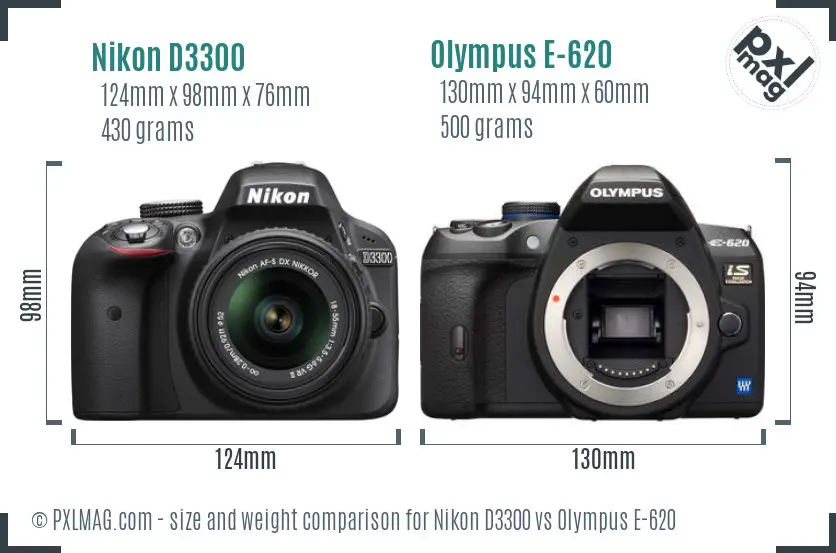 Nikon D3300 vs Olympus E-620 size comparison
