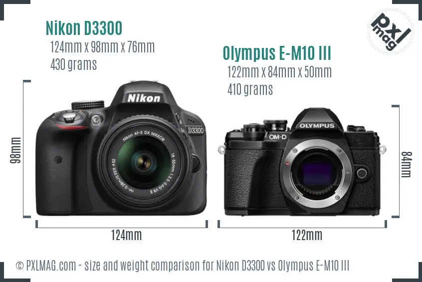Nikon D3300 vs Olympus E-M10 III size comparison Nikon D3300 vs Olympus E-M10 III size comparison