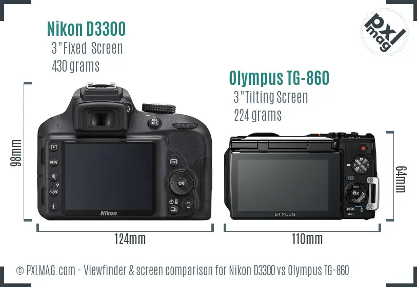 Nikon D3300 vs Olympus TG-860 Screen and Viewfinder comparison