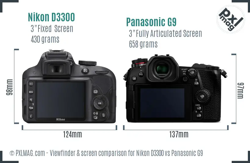 Nikon D3300 vs Panasonic G9 Screen and Viewfinder comparison