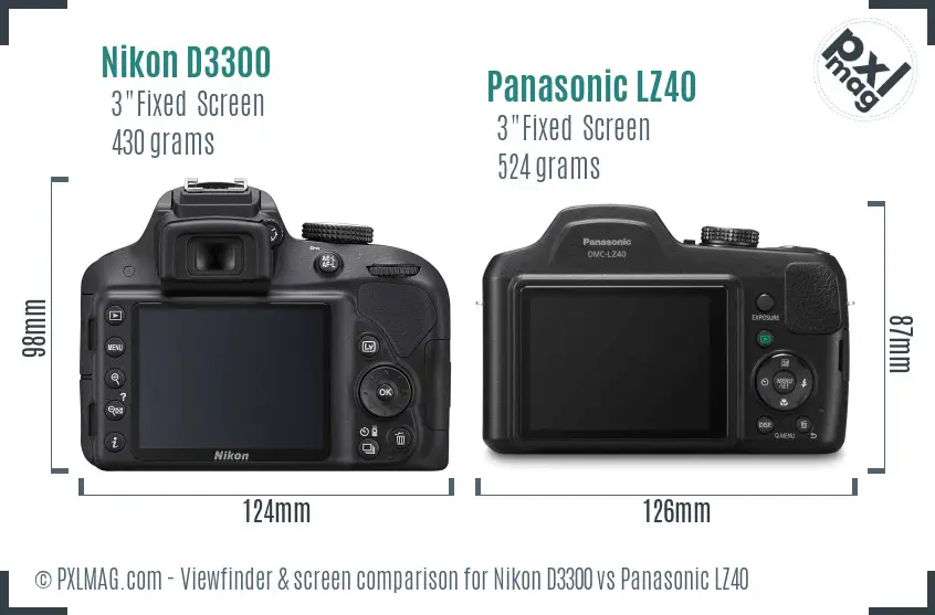 Nikon D3300 vs Panasonic LZ40 Screen and Viewfinder comparison