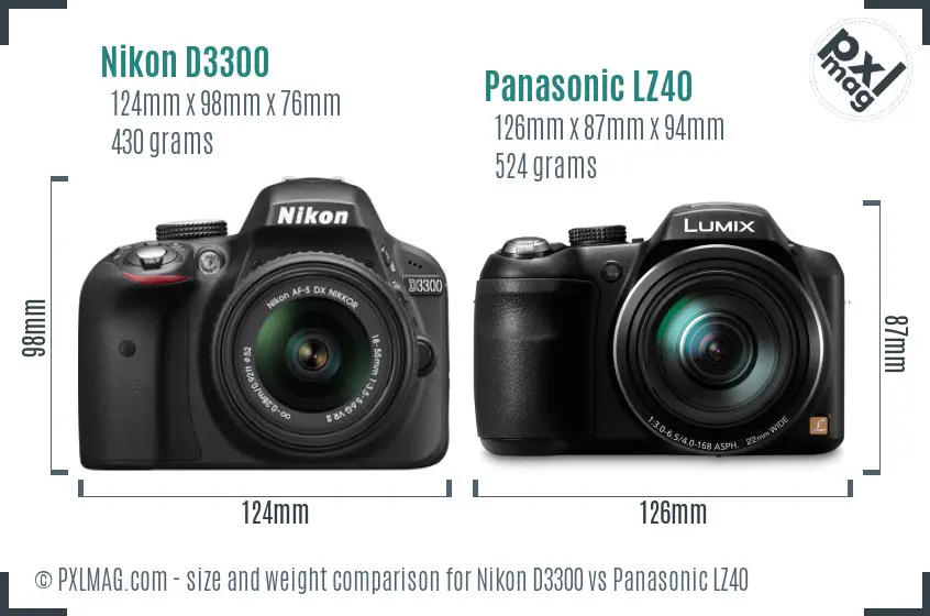 Nikon D3300 vs Panasonic LZ40 size comparison