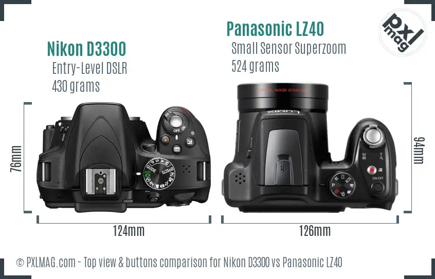 Nikon D3300 vs Panasonic LZ40 top view buttons comparison