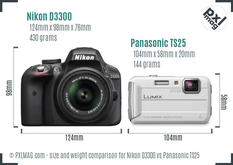 Nikon D3300 vs Panasonic TS25 size comparison