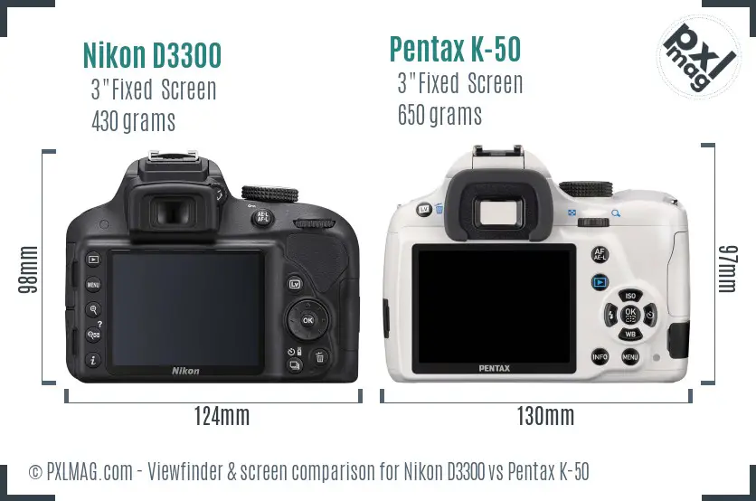 Nikon D3300 vs Pentax K-50 Screen and Viewfinder comparison