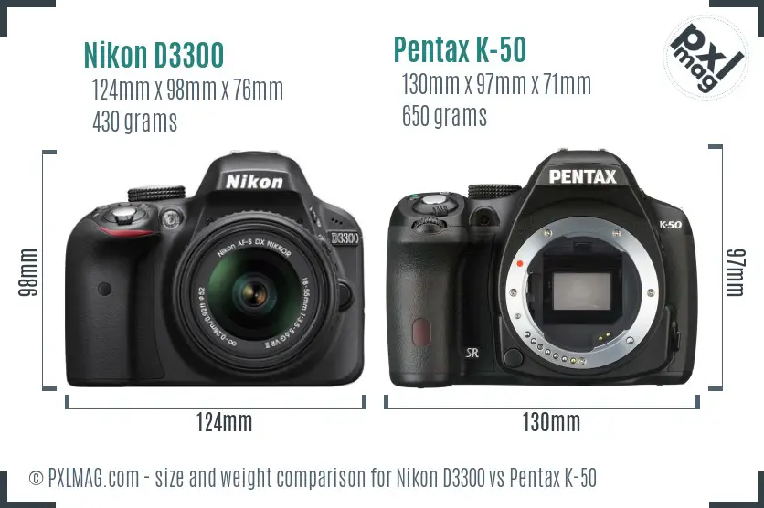 Nikon D3300 vs Pentax K-50 size comparison