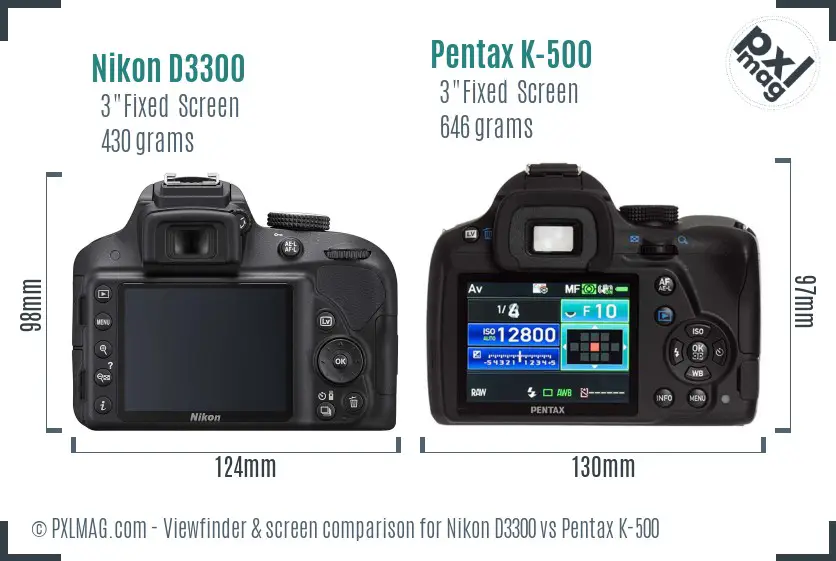 Nikon D3300 vs Pentax K-500 Screen and Viewfinder comparison