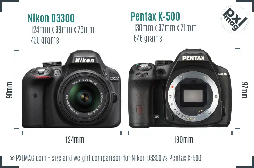 Nikon D3300 vs Pentax K-500 size comparison