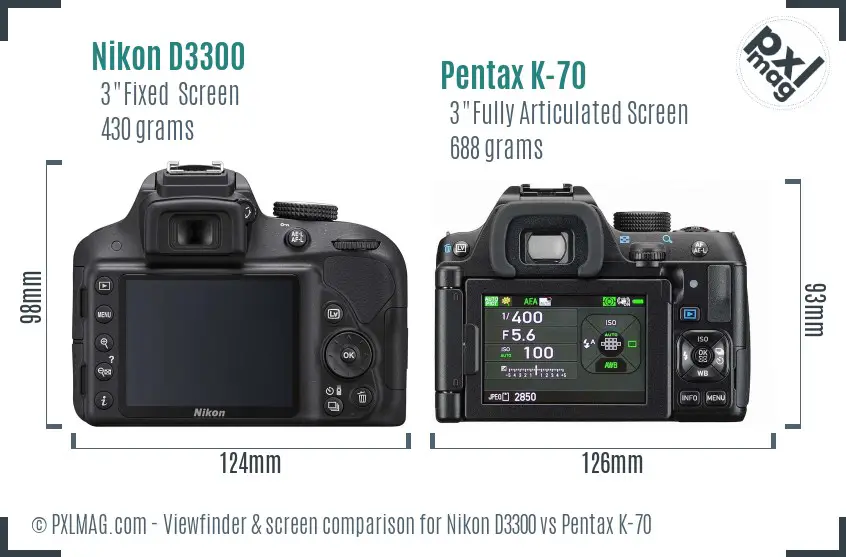 Nikon D3300 vs Pentax K-70 Screen and Viewfinder comparison