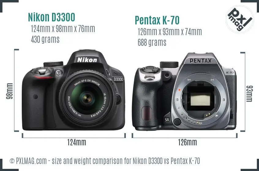 Nikon D3300 vs Pentax K-70 size comparison