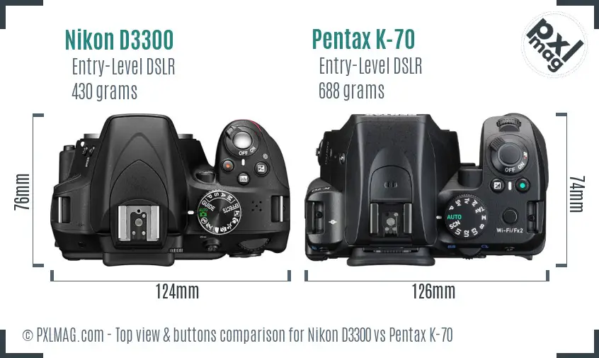 Nikon D3300 vs Pentax K-70 top view buttons comparison