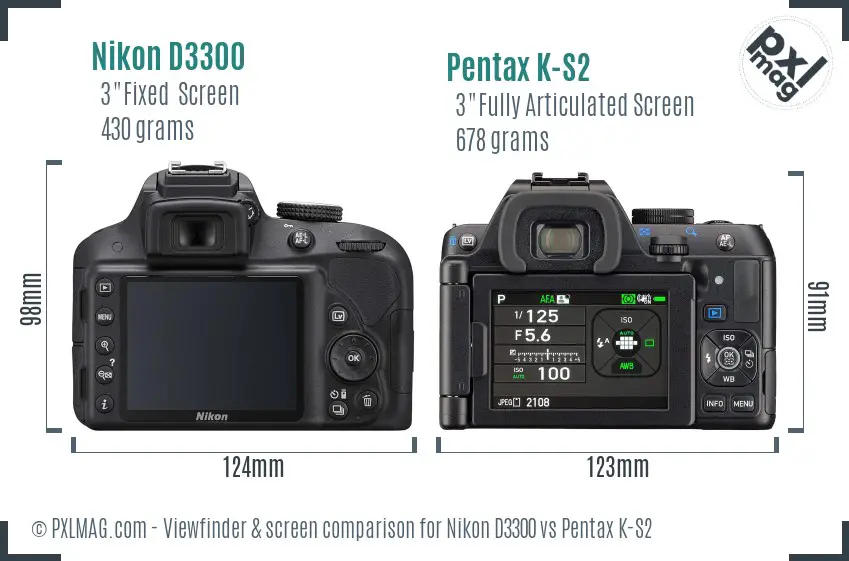 Nikon D3300 vs Pentax K-S2 Screen and Viewfinder comparison