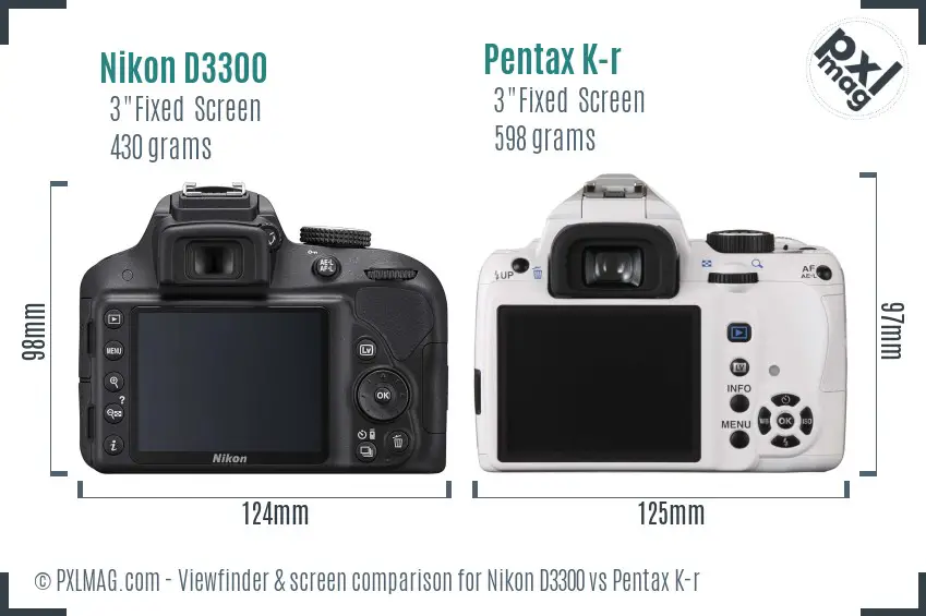 Nikon D3300 vs Pentax K-r Screen and Viewfinder comparison