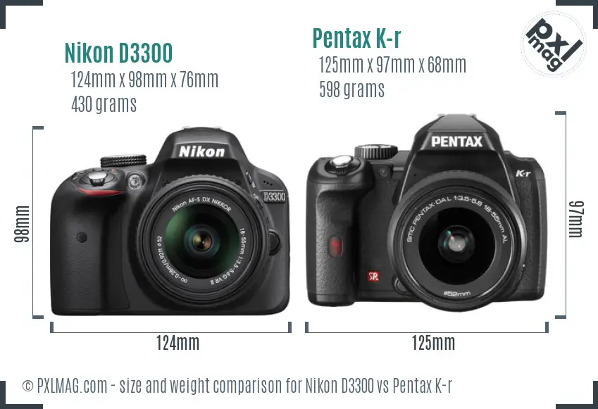 Nikon D3300 vs Pentax K-r size comparison