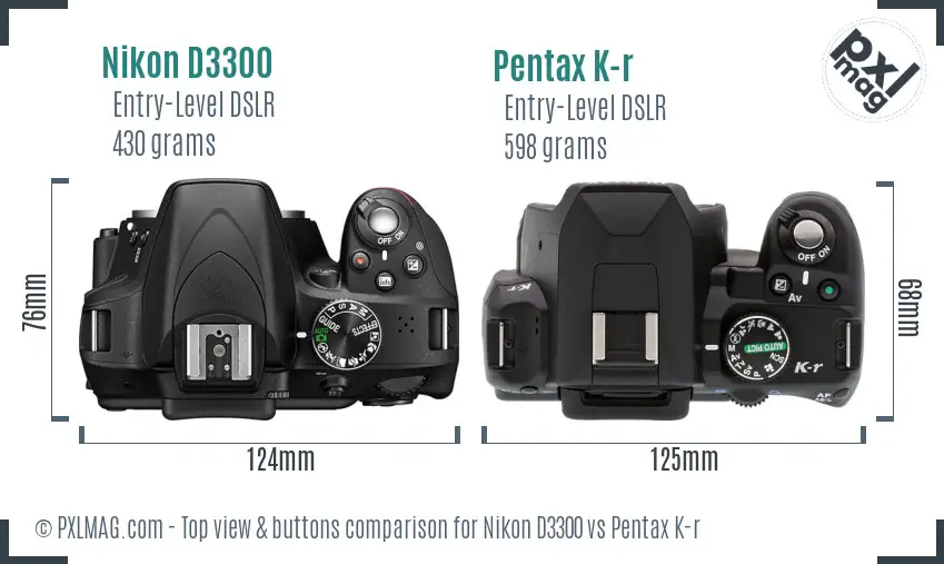 Nikon D3300 vs Pentax K-r top view buttons comparison