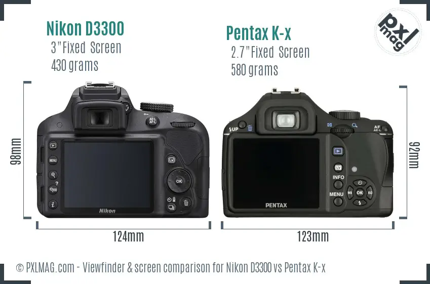 Nikon D3300 vs Pentax K-x Screen and Viewfinder comparison