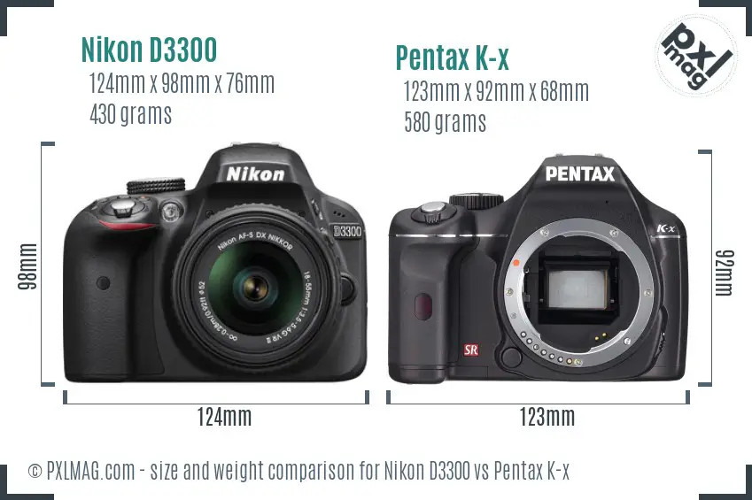 Nikon D3300 vs Pentax K-x size comparison