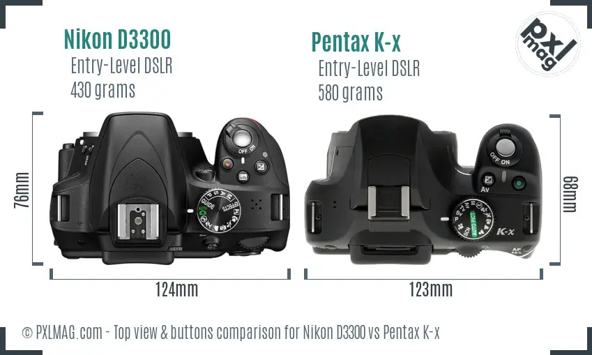 Nikon D3300 vs Pentax K-x top view buttons comparison