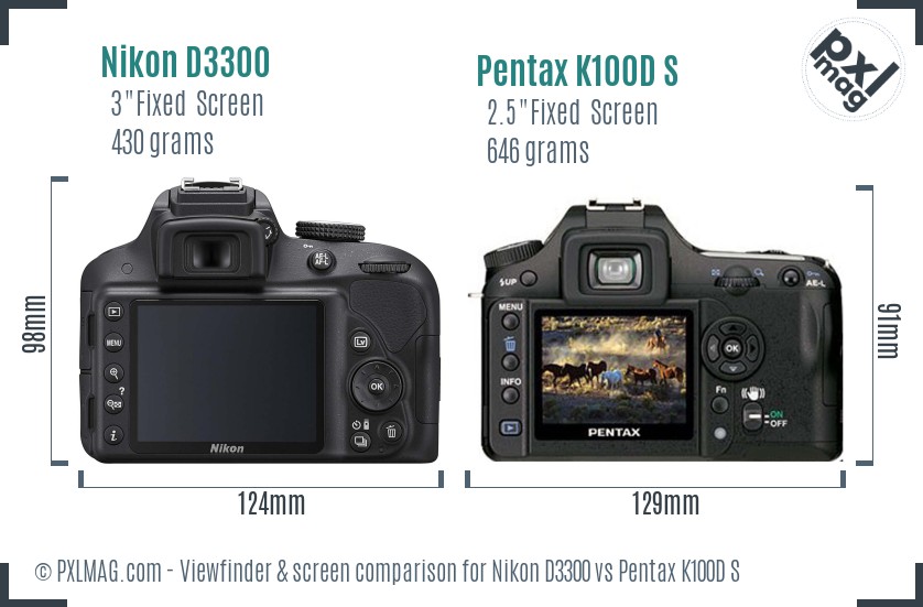 Nikon D3300 vs Pentax K100D S Screen and Viewfinder comparison