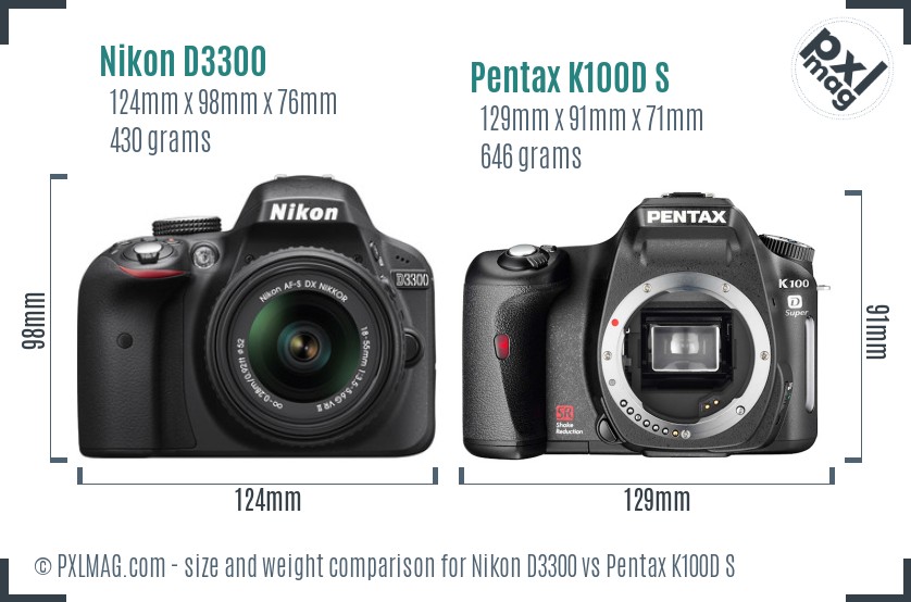 Nikon D3300 vs Pentax K100D S size comparison