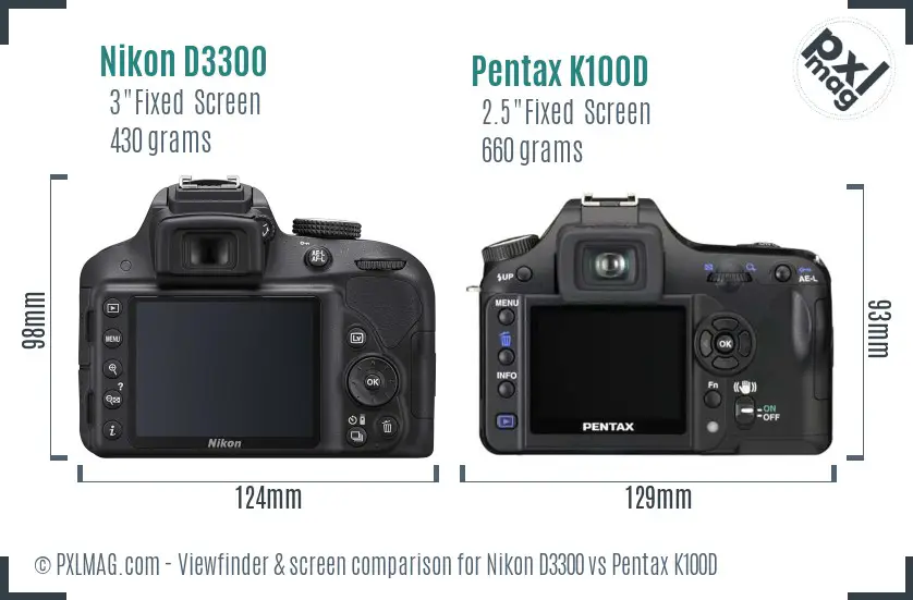 Nikon D3300 vs Pentax K100D Screen and Viewfinder comparison