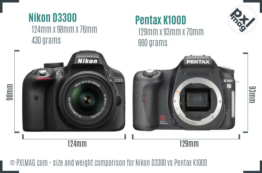 Nikon D3300 vs Pentax K100D size comparison
